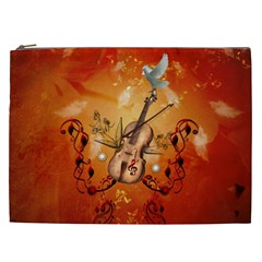 Violin With Violin Bow And Dove Cosmetic Bag (xxl)  by FantasyWorld7