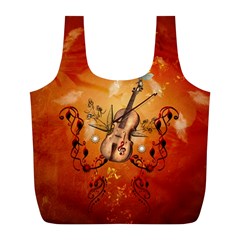 Violin With Violin Bow And Dove Full Print Recycle Bags (l)  by FantasyWorld7