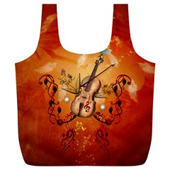 Violin With Violin Bow And Dove Full Print Recycle Bags (l)  by FantasyWorld7