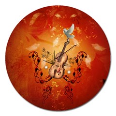 Violin With Violin Bow And Dove Magnet 5  (round) by FantasyWorld7