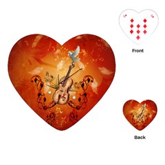 Violin With Violin Bow And Dove Playing Cards (heart)  by FantasyWorld7