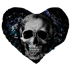 Skull Large 19  Premium Flano Heart Shape Cushions by Valentinaart