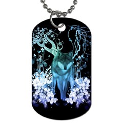 Amazing Wolf With Flowers, Blue Colors Dog Tag (two Sides) by FantasyWorld7