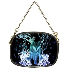 Amazing Wolf With Flowers, Blue Colors Chain Purses (one Side)  by FantasyWorld7