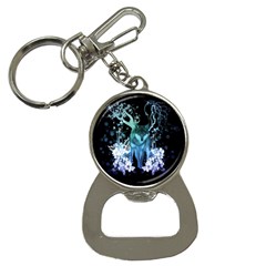 Amazing Wolf With Flowers, Blue Colors Bottle Opener Key Chains by FantasyWorld7