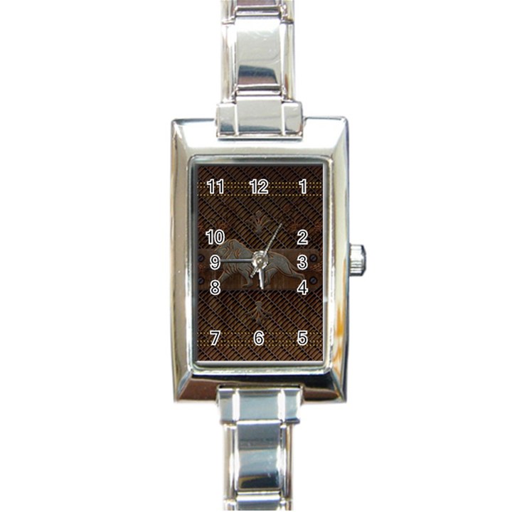 Wonderful Steampunk Lion With Floral Elements Rectangle Italian Charm Watch