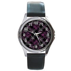 Dark Intersecting Lace Pattern Round Metal Watch by dflcprints