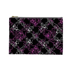Dark Intersecting Lace Pattern Cosmetic Bag (large) 