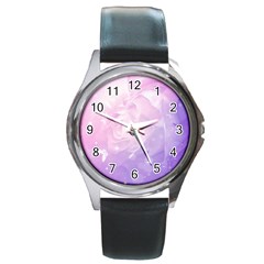 Beautiful Rose, Soft Violet Colors Round Metal Watch by FantasyWorld7