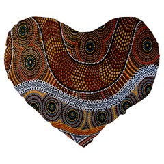 Aboriginal Traditional Pattern Large 19  Premium Flano Heart Shape Cushions by Sapixe