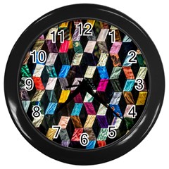 Abstract Multicolor Cubes 3d Quilt Fabric Wall Clocks (Black)