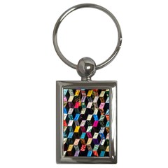 Abstract Multicolor Cubes 3d Quilt Fabric Key Chains (Rectangle) 