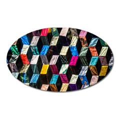 Abstract Multicolor Cubes 3d Quilt Fabric Oval Magnet