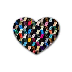 Abstract Multicolor Cubes 3d Quilt Fabric Heart Coaster (4 pack) 