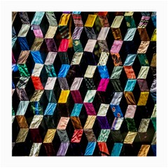 Abstract Multicolor Cubes 3d Quilt Fabric Medium Glasses Cloth