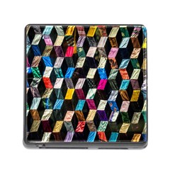 Abstract Multicolor Cubes 3d Quilt Fabric Memory Card Reader (Square)