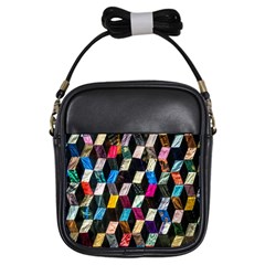 Abstract Multicolor Cubes 3d Quilt Fabric Girls Sling Bags