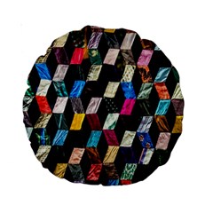 Abstract Multicolor Cubes 3d Quilt Fabric Standard 15  Premium Round Cushions