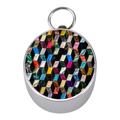 Abstract Multicolor Cubes 3d Quilt Fabric Mini Silver Compasses