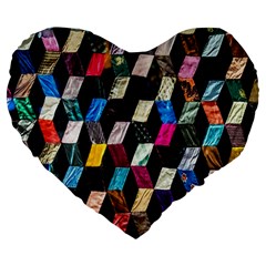 Abstract Multicolor Cubes 3d Quilt Fabric Large 19  Premium Flano Heart Shape Cushions