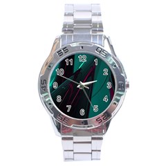 Abstract Green Purple Stainless Steel Analogue Watch