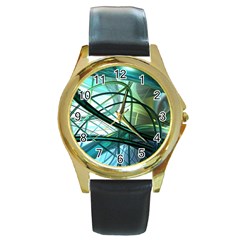 Abstract Round Gold Metal Watch