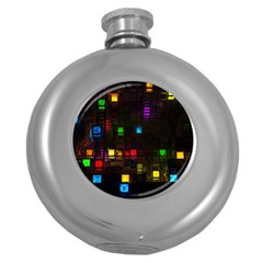 Abstract 3d Cg Digital Art Colors Cubes Square Shapes Pattern Dark Round Hip Flask (5 Oz) by Sapixe