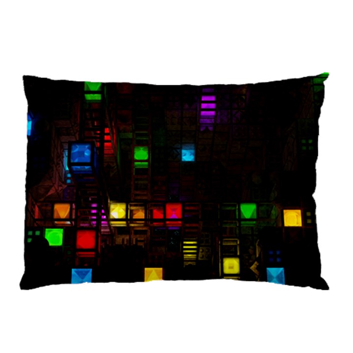 Abstract 3d Cg Digital Art Colors Cubes Square Shapes Pattern Dark Pillow Case (Two Sides)