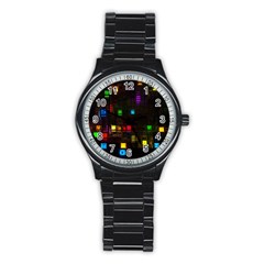 Abstract 3d Cg Digital Art Colors Cubes Square Shapes Pattern Dark Stainless Steel Round Watch by Sapixe