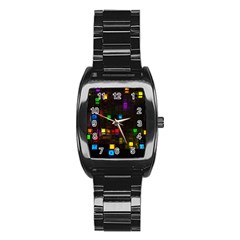 Abstract 3d Cg Digital Art Colors Cubes Square Shapes Pattern Dark Stainless Steel Barrel Watch by Sapixe