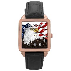 American Eagle Flag Sticker Symbol Of The Americans Rose Gold Leather Watch 