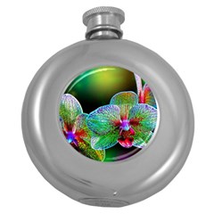 Alien Orchids Floral Art Photograph Round Hip Flask (5 Oz)