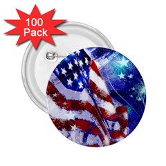 American Flag Red White Blue Fireworks Stars Independence Day 2 25  Buttons (100 Pack)  by Sapixe