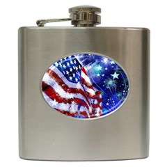 American Flag Red White Blue Fireworks Stars Independence Day Hip Flask (6 Oz) by Sapixe