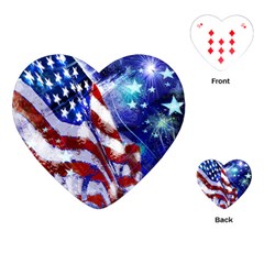 American Flag Red White Blue Fireworks Stars Independence Day Playing Cards (heart) 