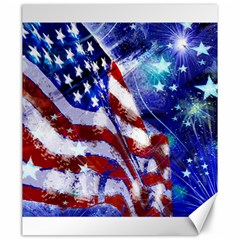 American Flag Red White Blue Fireworks Stars Independence Day Canvas 20  X 24   by Sapixe