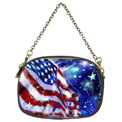 American Flag Red White Blue Fireworks Stars Independence Day Chain Purses (two Sides)  by Sapixe