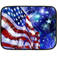 American Flag Red White Blue Fireworks Stars Independence Day Fleece Blanket (mini) by Sapixe