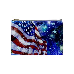 American Flag Red White Blue Fireworks Stars Independence Day Cosmetic Bag (medium)  by Sapixe