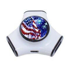 American Flag Red White Blue Fireworks Stars Independence Day 3-port Usb Hub by Sapixe