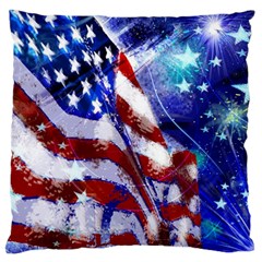 American Flag Red White Blue Fireworks Stars Independence Day Large Cushion Case (one Side) by Sapixe