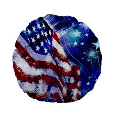 American Flag Red White Blue Fireworks Stars Independence Day Standard 15  Premium Flano Round Cushions