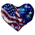 American Flag Red White Blue Fireworks Stars Independence Day Large 19  Premium Flano Heart Shape Cushions Front