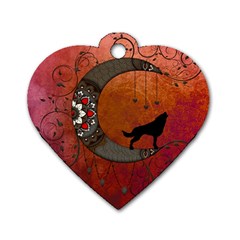 Black Wolf On Decorative Steampunk Moon Dog Tag Heart (two Sides) by FantasyWorld7