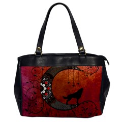 Black Wolf On Decorative Steampunk Moon Office Handbags by FantasyWorld7