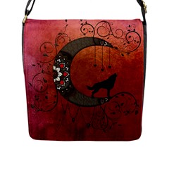Black Wolf On Decorative Steampunk Moon Flap Messenger Bag (l)  by FantasyWorld7