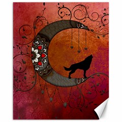 Black Wolf On Decorative Steampunk Moon Canvas 16  X 20   by FantasyWorld7