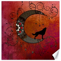 Black Wolf On Decorative Steampunk Moon Canvas 20  X 20   by FantasyWorld7