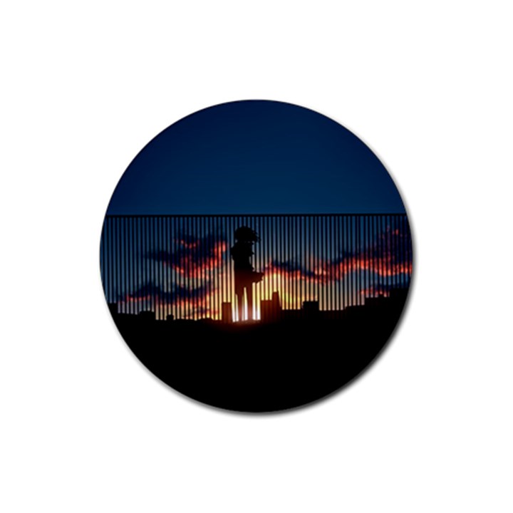 Art Sunset Anime Afternoon Rubber Round Coaster (4 pack) 