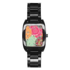 Art Abstract Pattern Stainless Steel Barrel Watch